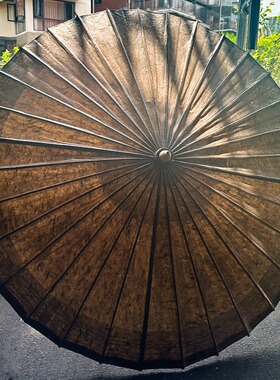 中典手造纸洇染古绿色 云龙纸油纸伞 古风晴雨两用防雨防水防晒