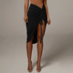 Women High Solid Drawstring Sexy Skirts Draped Sheath Waist