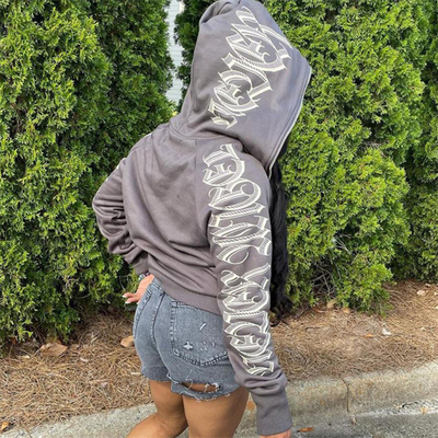 欧美连帽短外套上衣女cr