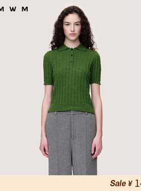 【SALE】【WMWM】百搭羊毛混纺绞花短袖POLO针织衫2025秋冬新款女