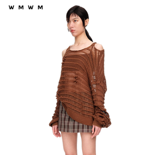 气质高级手钩装 高级流行设计时尚 WMWM 饰不对称宽松针织衫 女装