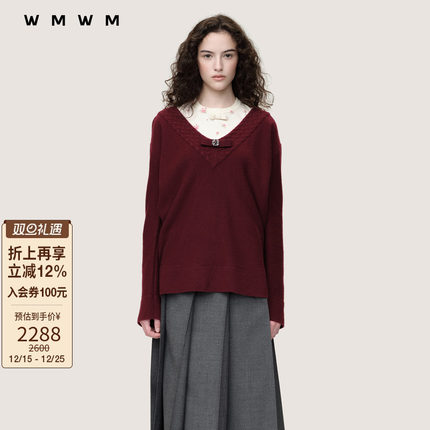 【WMWM】2025秋冬新品流行设计感高级休闲蝴蝶结V领露背针织上衣