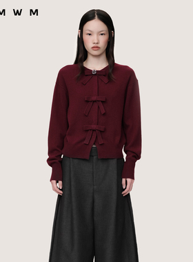 【WMWM】2025秋冬新品流行设计感高级休闲蝴蝶结钉钻羊毛开衫