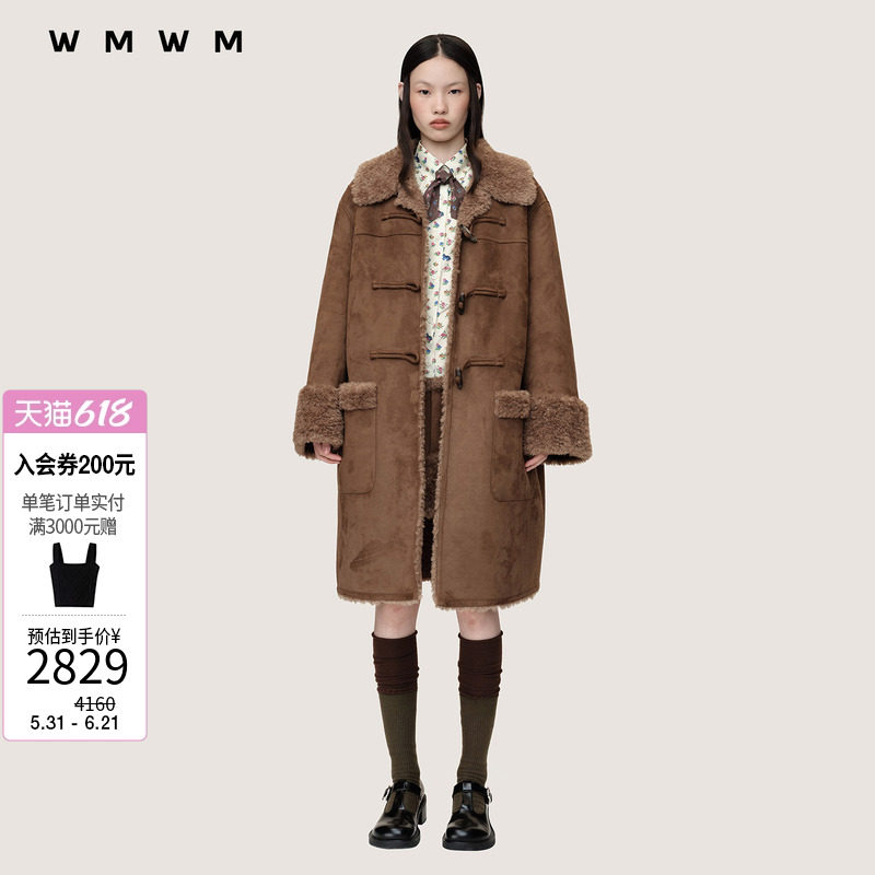 WMWM牛角扣麂皮毛绒大衣