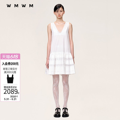 WMWM蕾丝拼接裙摆系带连衣裙