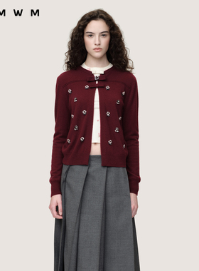 【WMWM】2025秋冬新品流行设计感高级休闲花朵钉钻羊毛开衫