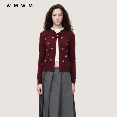 WMWM花朵钉钻羊毛开衫