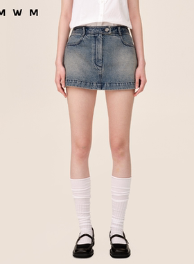 【WMWM】秋冬休闲设计感时尚气质复古A字水洗牛仔半裙短裙