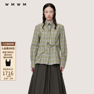 WMWM格纹碎花领带捏褶衬衫