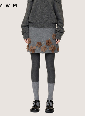 【WMWM】2025秋冬新品流行设计感高级休闲立体钉珠毛绒花迷你短裙