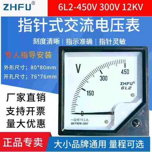 6L2-V指针式柜体仪表交流发电机电压表6L2-450V250V300V500V12KV
