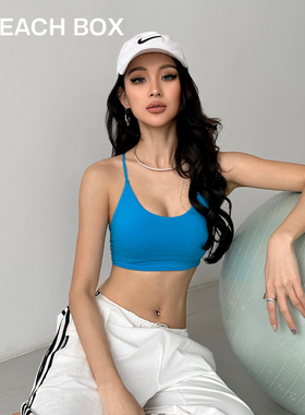 轻运动内衣女士外穿美背蓝色小胸聚拢瑜伽健身无钢圈文胸2025新款