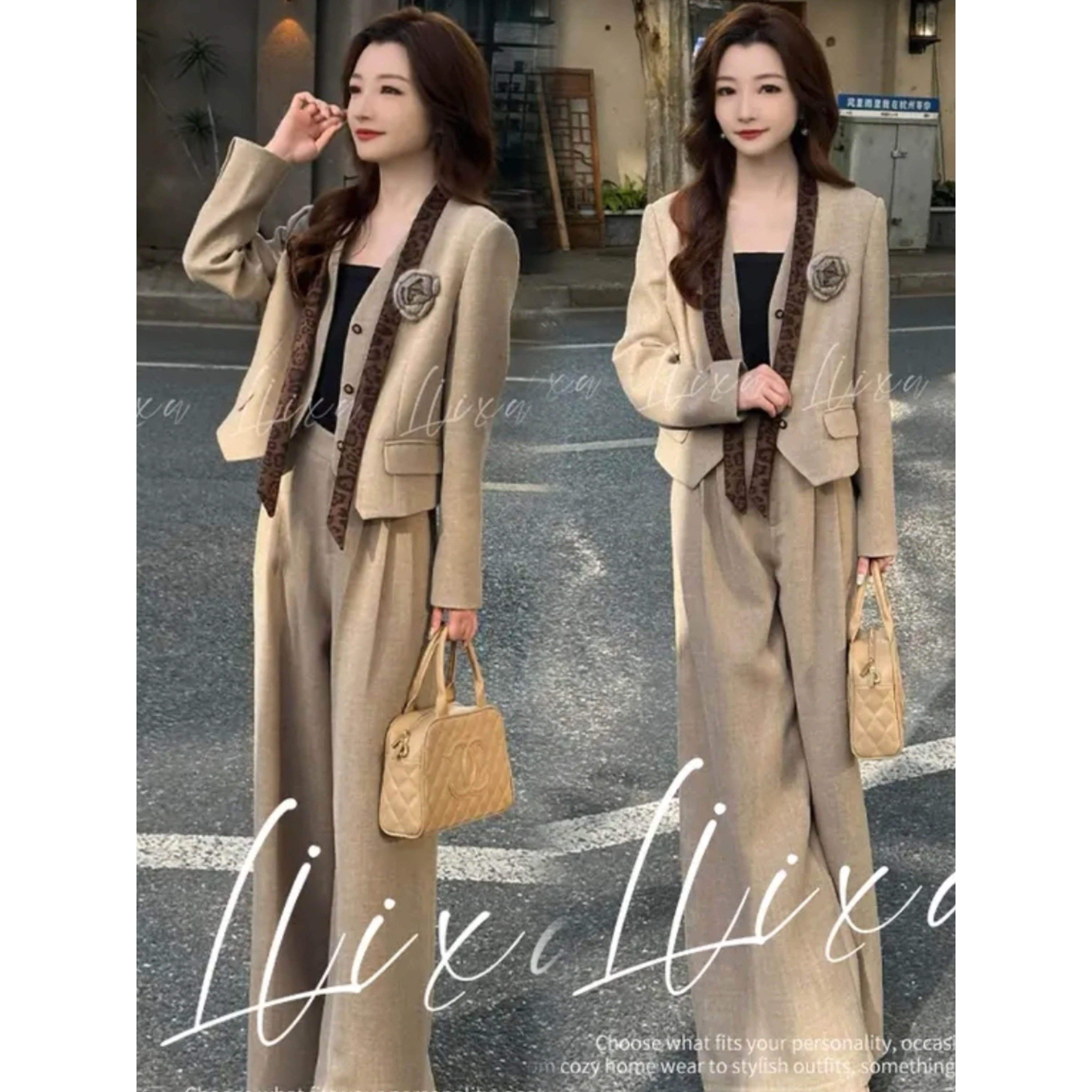 MONLOUVE高级感时尚套装女秋季新款显瘦西装外套气质阔腿裤时髦洋