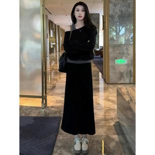 假两件拼接露肩卫衣休闲裤 MONLOUVE时尚 新款 女秋装 显瘦减 洋气套装