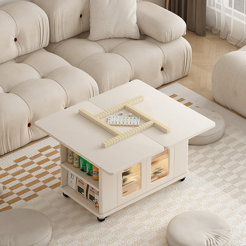 长方形实木折叠客厅桌子小茶几简约现代创意可移动茶桌万向轮边柜