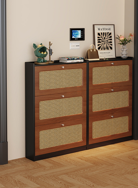 超薄鞋柜12cm13家用进门口后灰色极窄款一体靠墙法式奶油风鞋架小