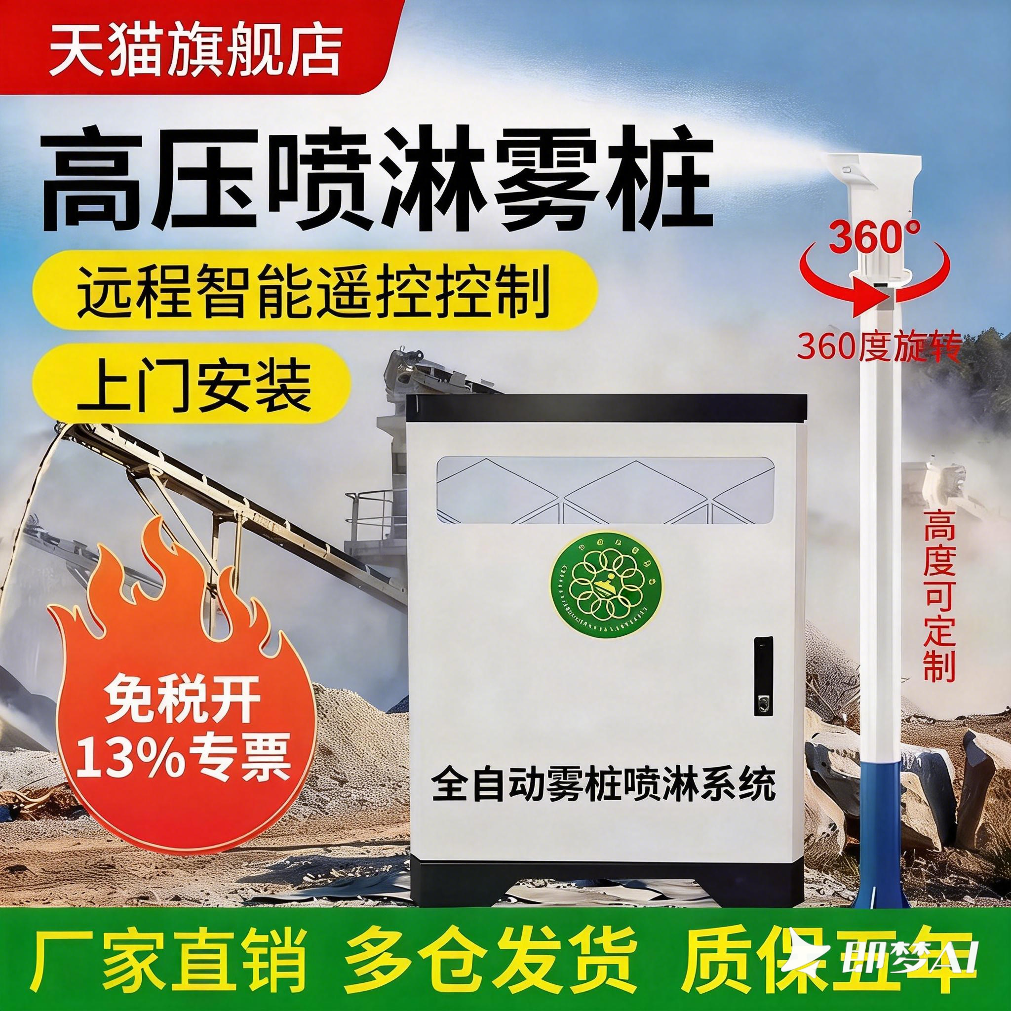 高压雾桩喷淋系统建筑工地搅拌站降尘降温喷雾设备360度旋转高杆