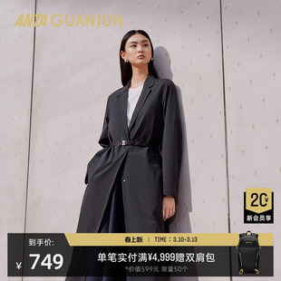 安踏冠军旅行系列 轻薄西装外套女士秋季长款收腰风衣162530618