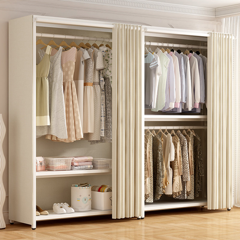 简易衣柜家用卧室钢木组合拉帘布衣柜出租房结实耐用储物收纳衣橱,住宅家具,独立衣柜,淘宝优惠券,粉丝福利购,淘宝优惠卷