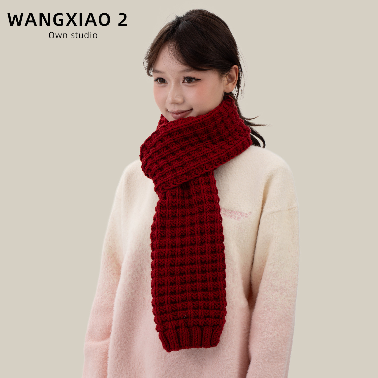 红色围巾成品围脖送女友礼物