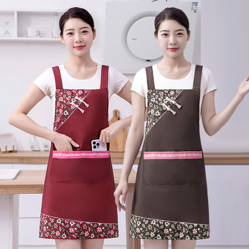 中式国风时尚围裙厨房家用竹节棉