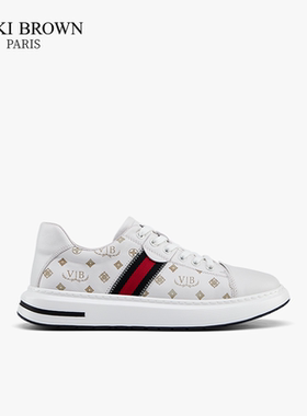 法国VB未毕休闲板鞋男VICKI BROWN夏季款印花真皮轻便男士小白鞋