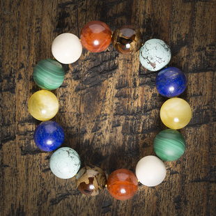 多宝佛珠手串男士 霸气16mm14颗蜜蜡南红绿松石青金石单圈手串