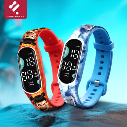 卡通敖丙LED儿童手表哪咤运动男孩子防水电子表手环男童小学生女