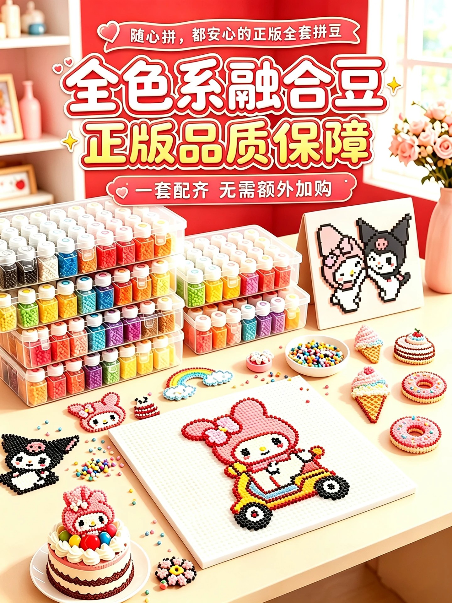 拼豆套装全套材料包221色工具diy手工豪华收纳瓶带熨斗补充包正版