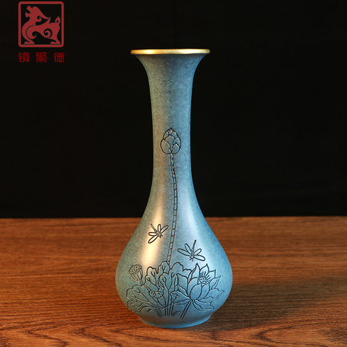 铜聚德纯铜玄关简约干花铜花瓶
