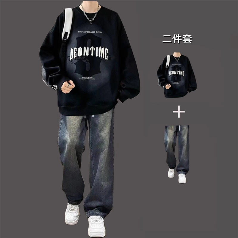 酷到底卫衣套装男款春秋款潮流搭配牛仔裤男生帅气穿搭一整套衣服