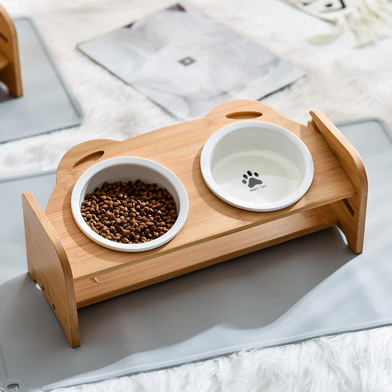 质狗猫木喂食器咪护颈猫碗现C845代陶简约狗狗盆架双用宠物吃饭瓷