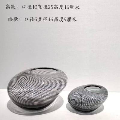 现创意灰简色代拉丝玻璃花瓶约手工璃家居摆0814洽谈桌插玻花装饰