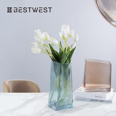 培Best west 几何玻明水小清YYC-2407新花瓶摆件 客厅家居桌璃透