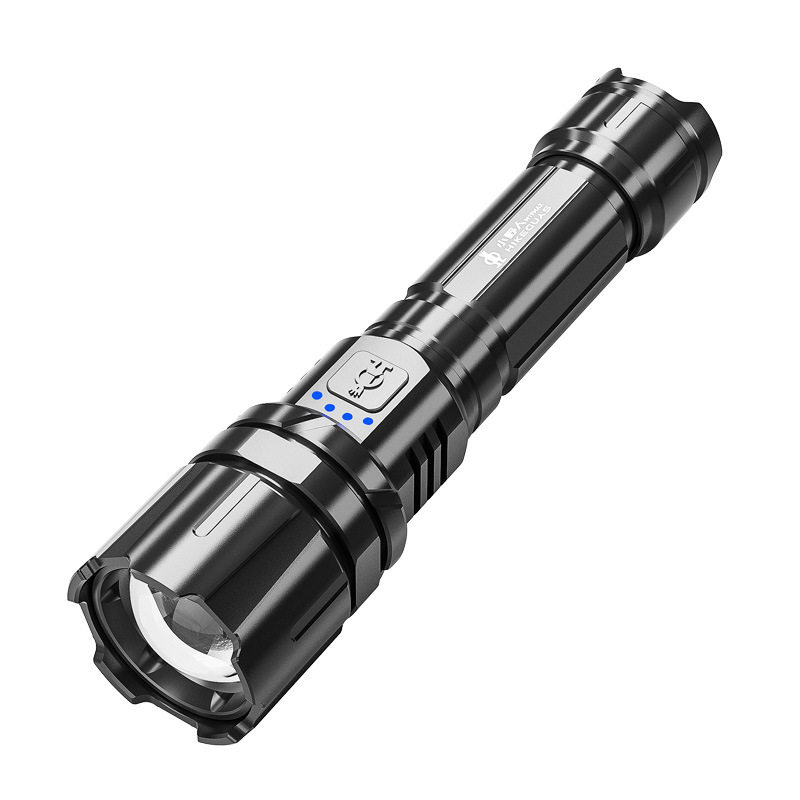 户外超亮变焦可充电家用激光远射手电超长续航多功能强光手电筒