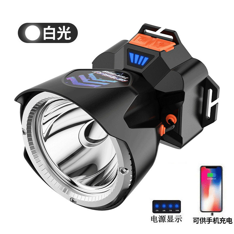 新款智能强光头灯大光杯大光斑超亮头戴式工作灯矿灯户外露营头灯