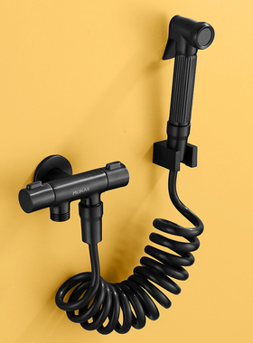 黑色黄铜角阀双控洗衣机一进二出马桶喷枪一分二双出水多功能龙头