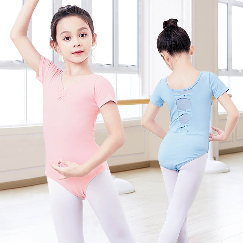 女童夏季短袖拼网蝴蝶跳舞连体服