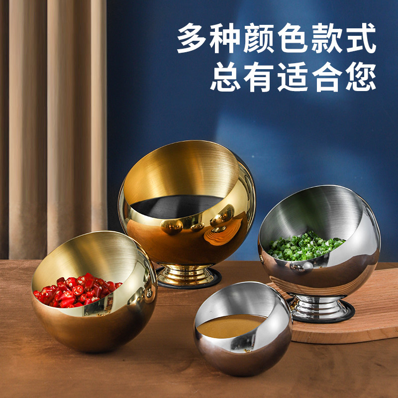 不锈钢斜口碗 韩式火锅烤肉酱料碗调料碗 金色带盖自助餐厅调味罐