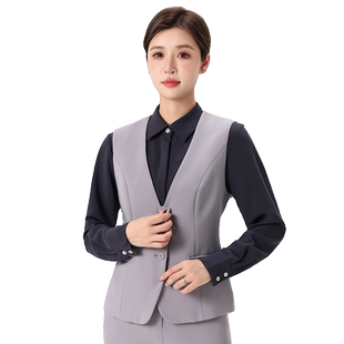 巴慕拉新款招行行服马甲银行灰色西装马夹背心坎肩工作制服