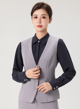 巴慕拉新款招行行服马甲银行灰色西装马夹背心坎肩工作制服