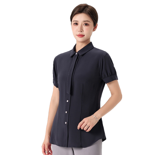 巴慕拉2024款招行紫灰色衬衫女短袖银行服工作服衬衣工装制服女