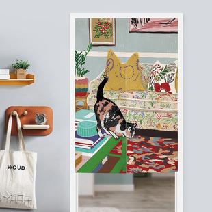 ins卡通猫咪动物家用卧室隔断帘厕所布艺门帘免打孔厨房挂帘遮挡