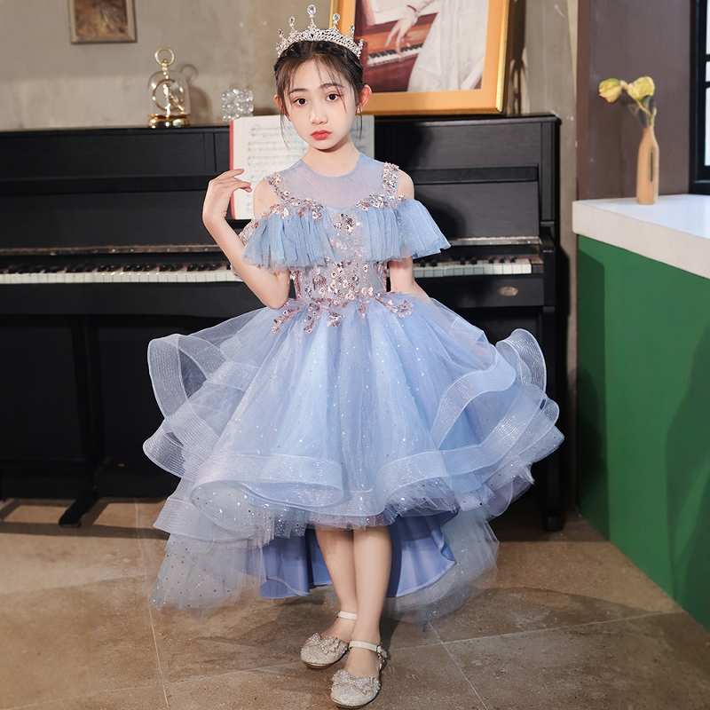 女童礼服公主裙蓝色高端花童夏季