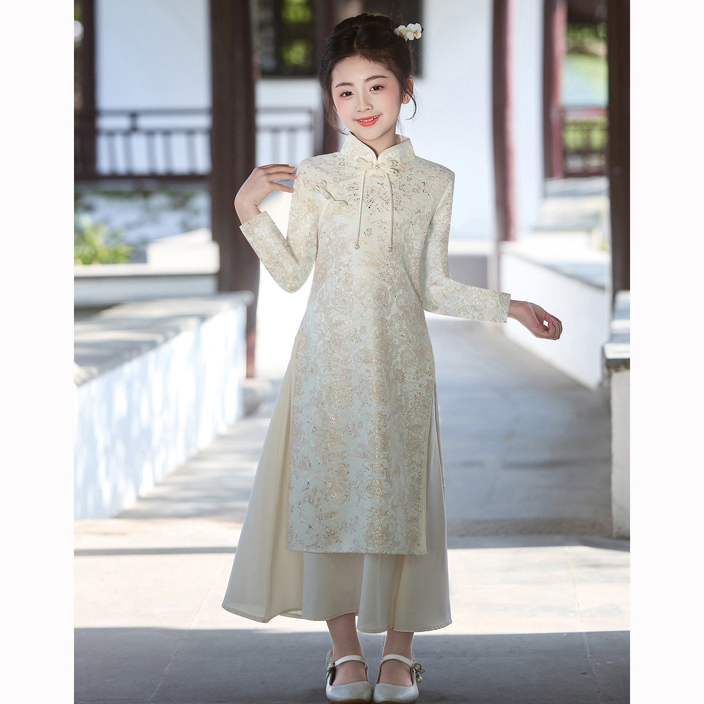 女童旗袍日常可穿儿童国风唐装连衣裙女孩汉服中式古筝演出服春夏