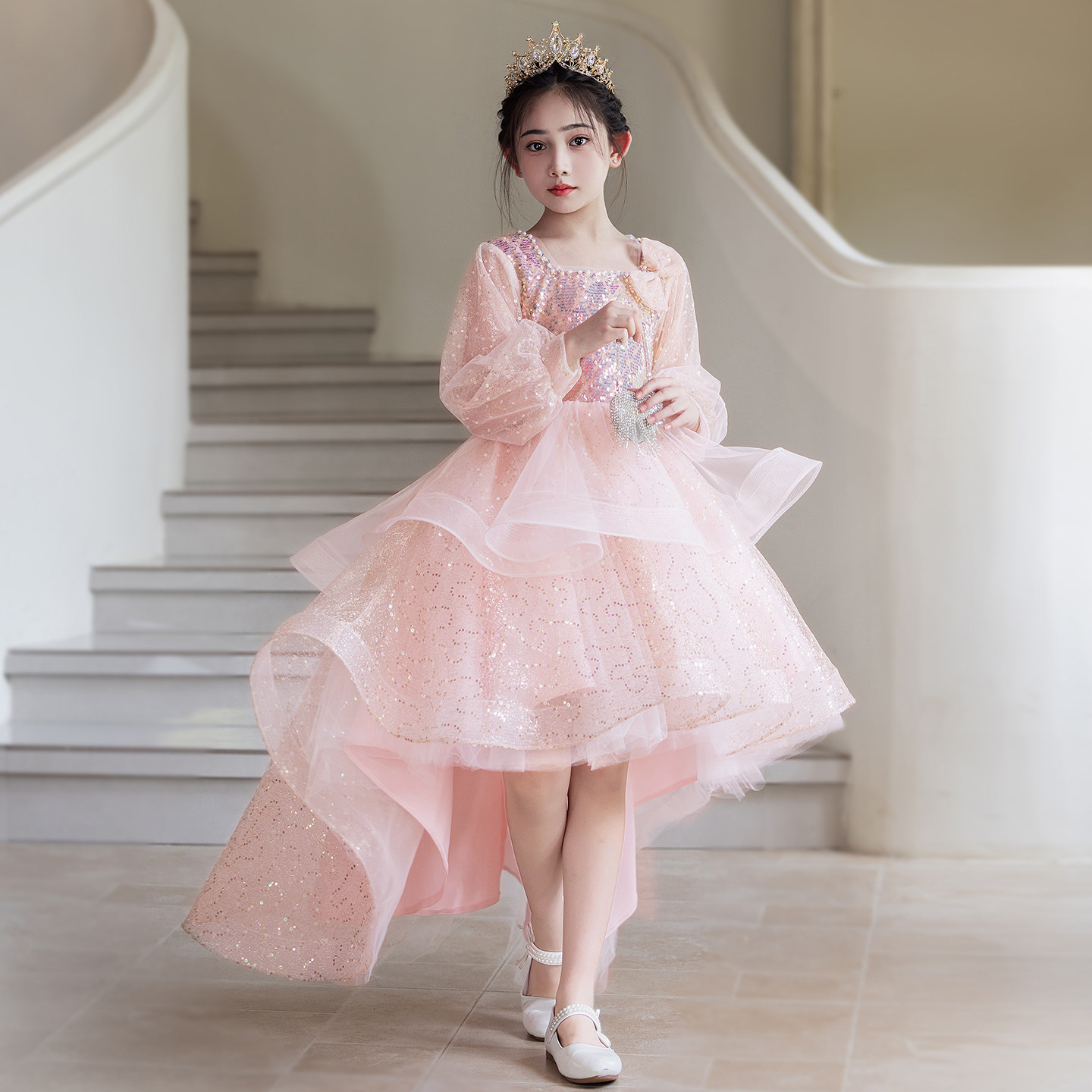 女童礼服粉色高端儿童生日公主裙小女孩主持人钢琴演出服前短后长,童装/婴儿装/亲子装,儿童礼服,淘宝优惠券,粉丝福利购,淘宝优惠卷
