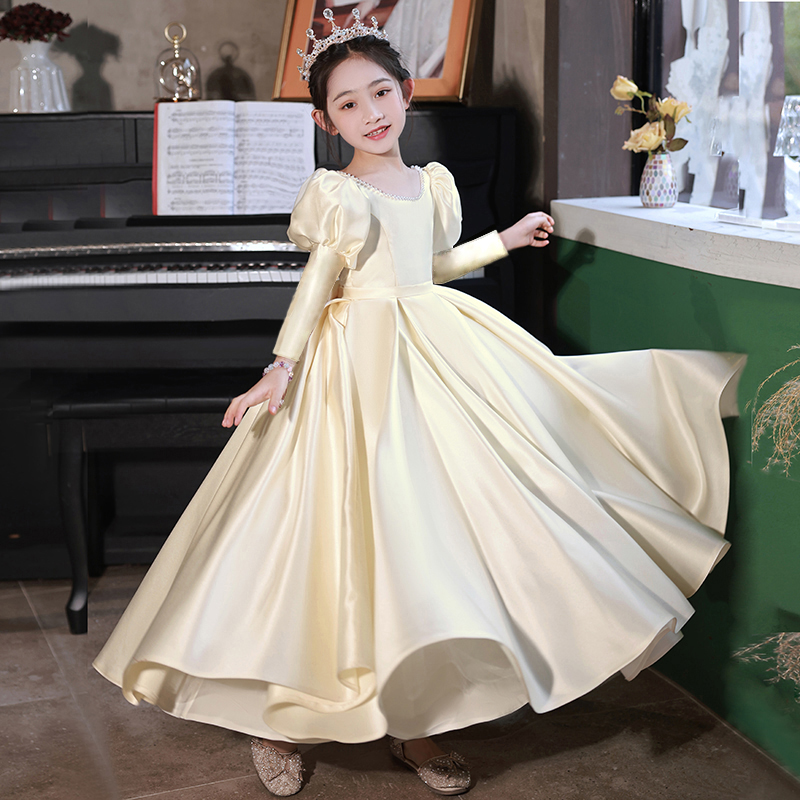 女童礼服缎面儿童生日公主裙