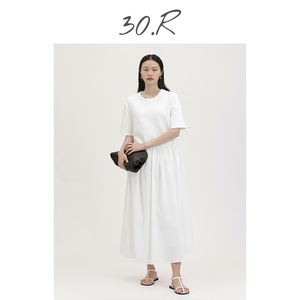30.R自然系女装/法国街头 浪漫风 手工捏褶领口 针梭拼接连衣裙