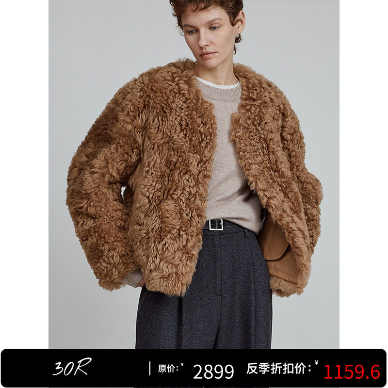 30.R自然系女装/皮毛一体圈圈羊毛外套 自然卷宽松皮草外套女新款