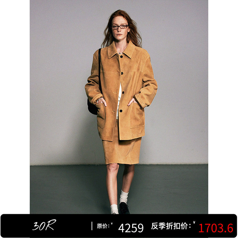 30.R  90s cleanfit/进口反绒山羊皮 小翻领miu系休闲麂皮外套